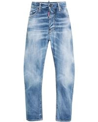 DSquared² - Stonewashed Cotton Denim Straight Leg Jeans - Lyst