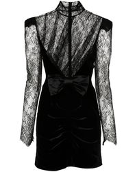 Alessandra Rich - Lace-Panels Velvet Mini Dress - Lyst