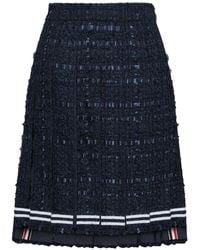 Thom Browne - Satin Ribbon Frayed Pleated Midi Skirt - Lyst