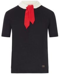 Valentino Garavani - Pussy-Bow Short-Sleeved Knitted T-Shirt - Lyst