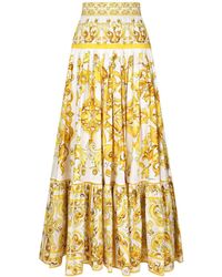 Dolce & Gabbana - Jupe longue plissée à imprimé Majolica - Lyst