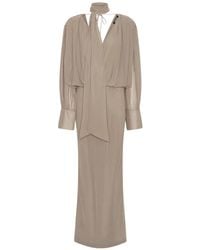 ROTATE BIRGER CHRISTENSEN - V-Neck Long Chiffon Dress With Flowing Sleeves And Bow - Lyst