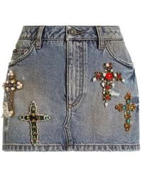 Dolce & Gabbana - Denim Miniskirt With Embroidery - Lyst