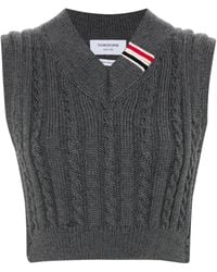 Thom Browne - Rwb-Stripe Cable-Knit Vest - Lyst