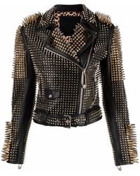 Philipp Plein - Studded Leather Biker Jacket - Lyst