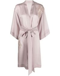 Carine Gilson - Lace-Applique Silk Robe - Lyst
