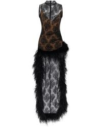 GIUSEPPE DI MORABITO - Robe Mi-Longue À Finitions En Plumes Et Superposition En Dentelle - Lyst