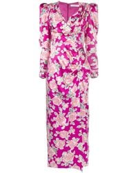 Alessandra Rich - Rose Print Silk Midi Dress - Lyst