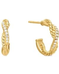 David Yurman - 18Kt Petite Infinity Diamond Huggie Hoop Earrings (3Mm) - Lyst