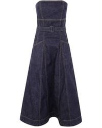 Self-Portrait - Denim Bandeau Midi Dress - Lyst
