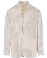 Hed Mayner - Pinstripe Collarless Blazer - Lyst