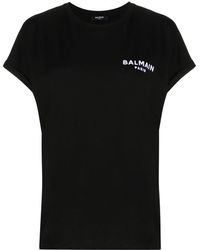 Balmain - T -shirt Mit Flockendem Logo -druck - Lyst