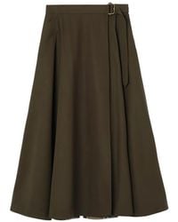 Burberry - Wool Twill Midi Skirt - Lyst