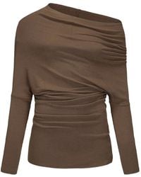 Elwood - Asymmetric Draped Off-Shoulder Long-Sleeved T-Shirt - Lyst