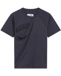 MM6 by Maison Margiela - Draped Logo-Print T-Shirt - Lyst
