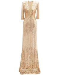 Gemy Maalouf - V-Neck Three-Quarter Sleeve Maxi Dress - Lyst