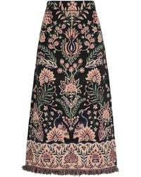 FARM Rio - Floral-Print Fringed-Trim Midi Skirt - Lyst