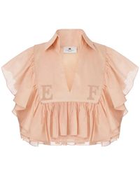 Elisabetta Franchi - Cotton Voile Shirt With Flounce - Lyst