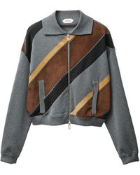 Versace - Intarsia-Wool & Leather Patchwork Zip Sweatshirt - Lyst