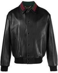 Gucci - Web-collar Leather Bomber Jacket - Lyst