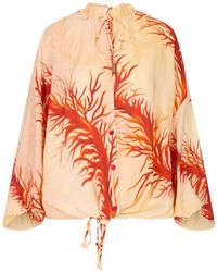 F.R.S For Restless Sleepers - Coral-Print Ruffled Blouse - Lyst