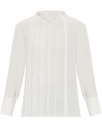 Victoria Beckham - Pleated Long-Sleeve Blouse - Lyst
