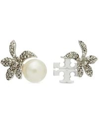 Tory Burch - Moondance Pearl And Flower Stud Earrings - Lyst