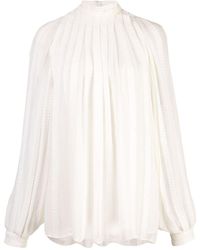 Derek Lam Long Sleeve Cord Embroidered Gauze Trapeze Blouse - White