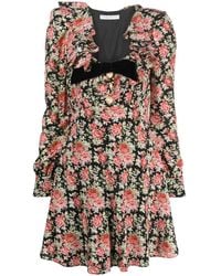 Alessandra Rich - Rose-Print Silk Minidress - Lyst