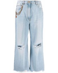 Dames Kleding voor voor Jeans Elisabetta Franchi Denim Donkerblauwe Wide Leg Jeans in het Blauw 