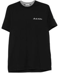 Moncler - Embroidered Logo And Double Crew Neckline Cotton T-Shirt - Lyst