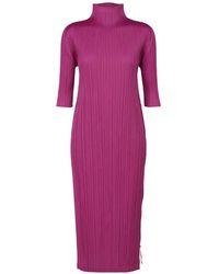 Pleats Please Issey Miyake - Pleated High-Neck Dress - Lyst
