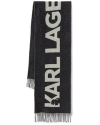 KARL LAGERFELD - Logo-Intarsia Fringed Scarf - Lyst