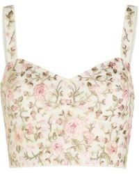 Needle & Thread - Floral-Embroidered Mesh Crop Top - Lyst