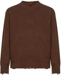 MM6 by Maison Martin Margiela - Ribbed V-Neck Distressed Sweater - Lyst