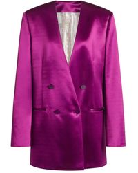 Alberta Ferretti - Double-Breasted Shiny Satin Jacket With Finish - Lyst
