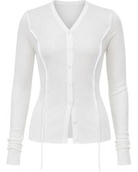 Masnada - V-Neck Chiffon-Insert Cardigan - Lyst
