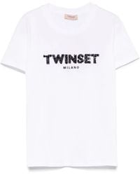 Twinset - Sequinned-Logo T-Shirt - Lyst