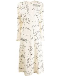 Victoria Beckham Midi-jurk Met Pofmouwen - Naturel