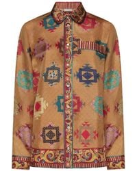 Pierre Louis Mascia - Aloe Geometric-Print Silk Shirt - Lyst