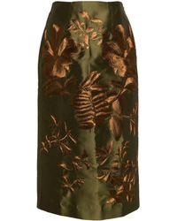 Biyan - Floral-embroidered Satin Midi Skirt - Lyst