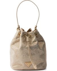Prada - Crystal-Embellished Drawstring Bucket Bag - Lyst