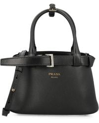 Prada - Buckle Small Leather Bag With Belt - Lyst