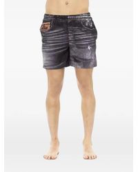 Just Cavalli - Denim-Print Swim Shorts - Lyst