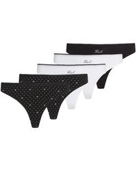 KARL LAGERFELD - Polka-Dot Logo-Print Cotton Thongs (Set Of Five) - Lyst