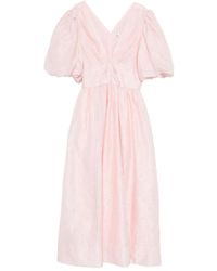 Sea - Puff-Sleeve V-Neck Midi Dress - Lyst