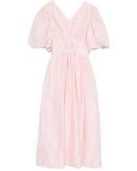 Sea - Puff-sleeve V-neck midi dress - Lyst