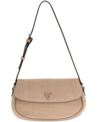 Guess - Suede-Texture Logo-Plaque Shoulder Bag - Lyst
