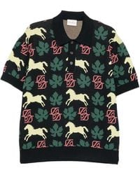 Drole de Monsieur - Horse-Print Jacquard-Knit Polo Shirt - Lyst