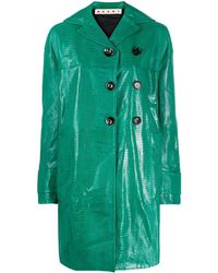 Marni Duster Coat Met Krokodillenleer-effect - Groen